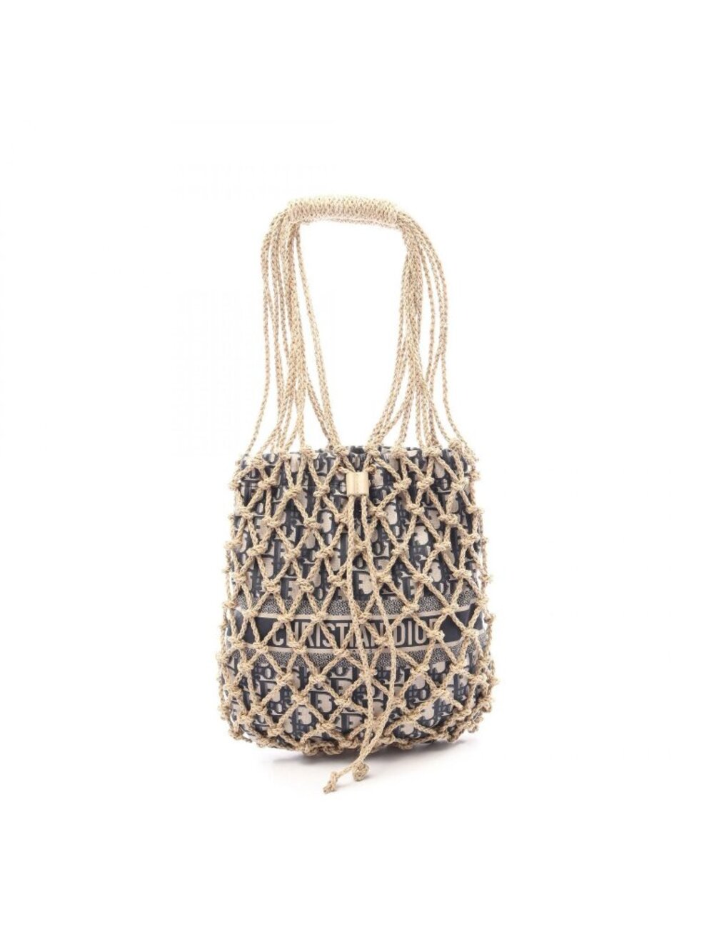 Dior Handbag Oblique Navy Beige Nylon Net Bag